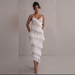 Jluxlabel Pink Ruffle Lace Tiered Dress, Size S